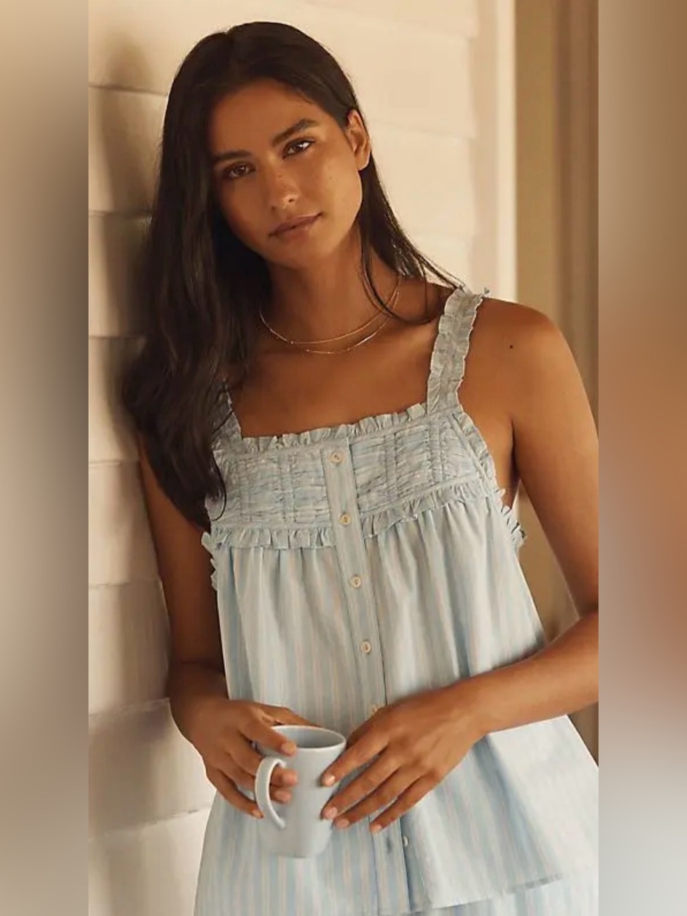 Anthropologie Button Front Swing Top in Blue Stripe